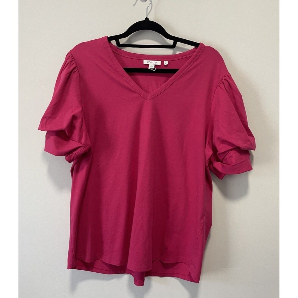 Chicos XL 3 Pink Drape Sleeve T Shirt Bright Colorful Barbie Casual Modern